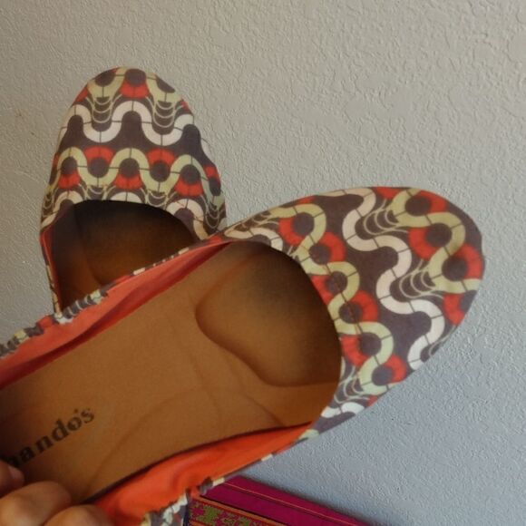 THANDO'S Orange, Green & White Squiggle Cotton Foldable Ballerina Flats 9 - Picture 2 of 13
